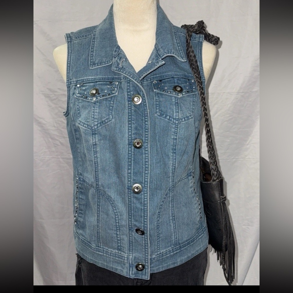 Glitterscope bedazzled Denim Vest with Button Closure Y2K